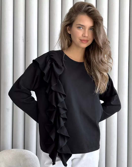 Black Longsleeve with Ruffles PEONY oversize